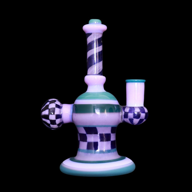 Hoffman Glass Frit Checker Pattern W/ Frit Twist Stem Purple Slime