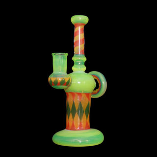 Hoffman Glass Frit Diamond Pattern W/ Frit Twist Stem Green Slime