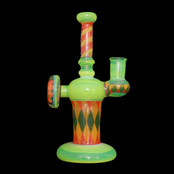 Hoffman Glass Frit Diamond Pattern W/ Frit Twist Stem Green Slime