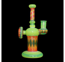 Hoffman Glass Frit Diamond Pattern W/ Frit Twist Stem Green Slime