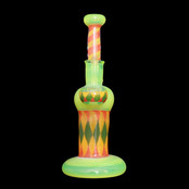 Hoffman Glass Frit Diamond Pattern W/ Frit Twist Stem Green Slime