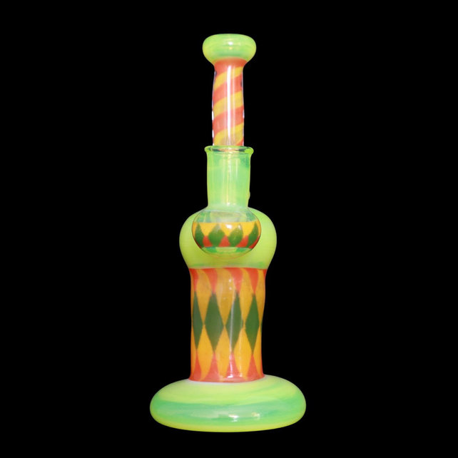 Hoffman Glass Frit Diamond Pattern W/ Frit Twist Stem Green Slime