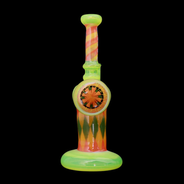 Hoffman Glass Frit Diamond Pattern W/ Frit Twist Stem Green Slime