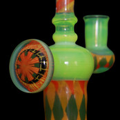 Hoffman Glass Frit Diamond Pattern W/ Frit Twist Stem Green Slime