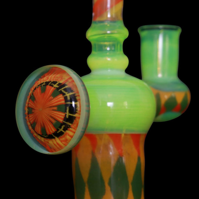 Hoffman Glass Frit Diamond Pattern W/ Frit Twist Stem Green Slime