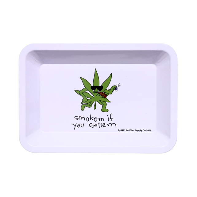 GZ1 x Elbo Metal Rolling Tray Smoke Em Leaf