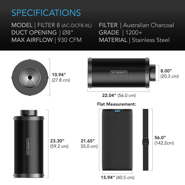 Duct Carbon Filter XL, Australian Charcoal, Extra Large, 8-Inch