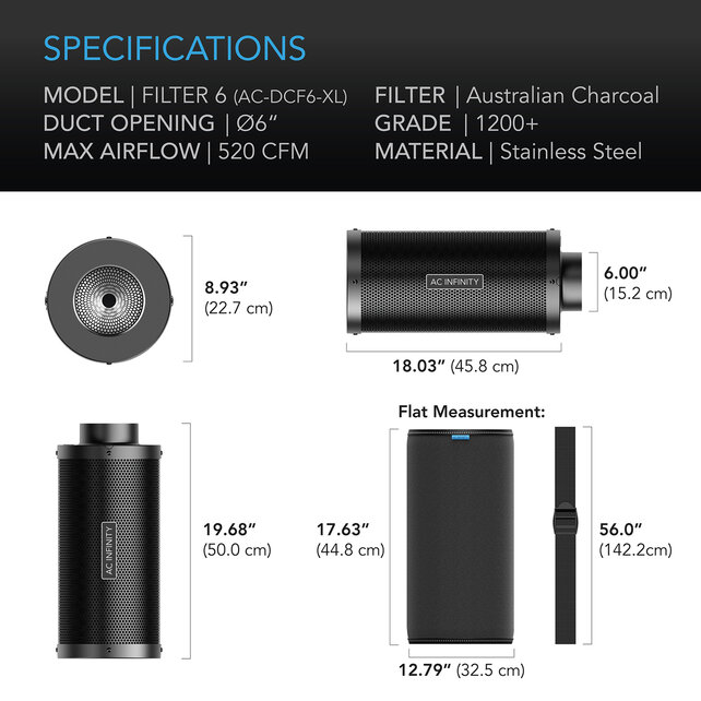 Duct Carbon Filter XL, Australian Charcoal, Extra Large, 6-Inch