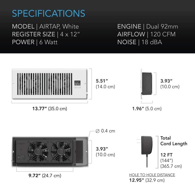 AIRTAP T4, Quiet Register Booster Fan System, Brown Bronze, for 4” x 12” Registers