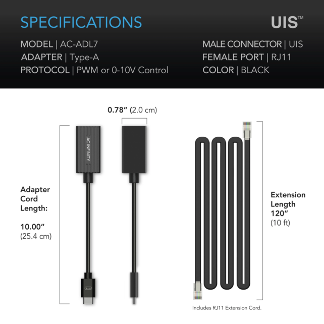 UIS Lighting Adapter Type-A, for RJ11/12 Connector Lights with PWM or 0-10V Dimmers
