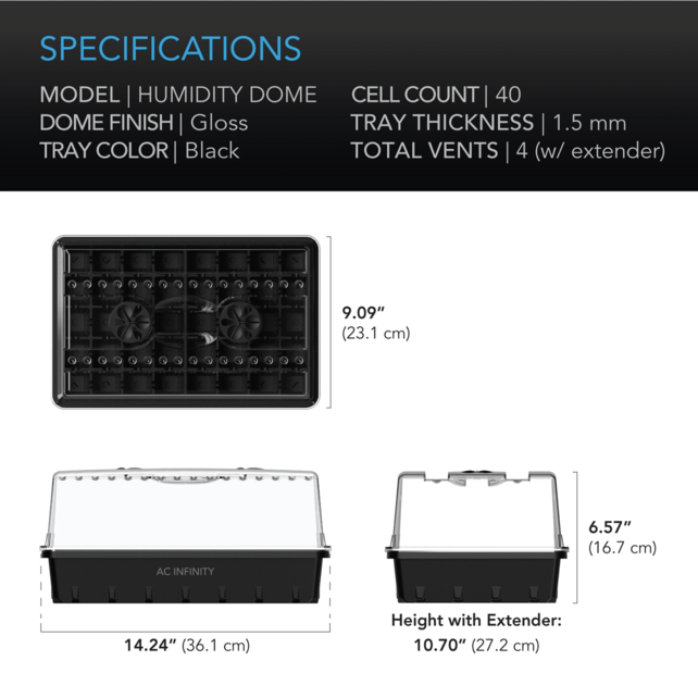 Humidity Dome, Propagation Kit with Height Extension, 5x8 Cell Tray