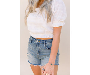 medium wash denim shorts