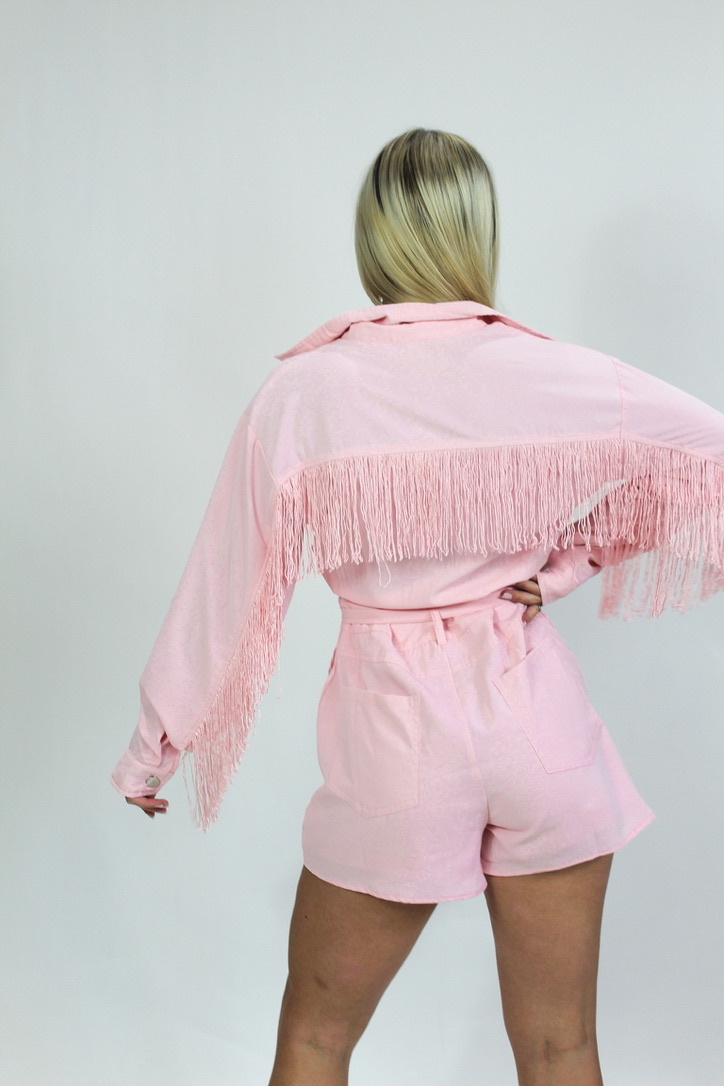 pink fringe romper