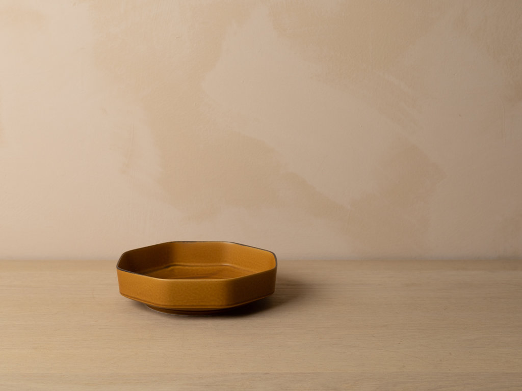 Rina Ono Porcelain Octagonal Bowl with Mustard Yellow Glaze