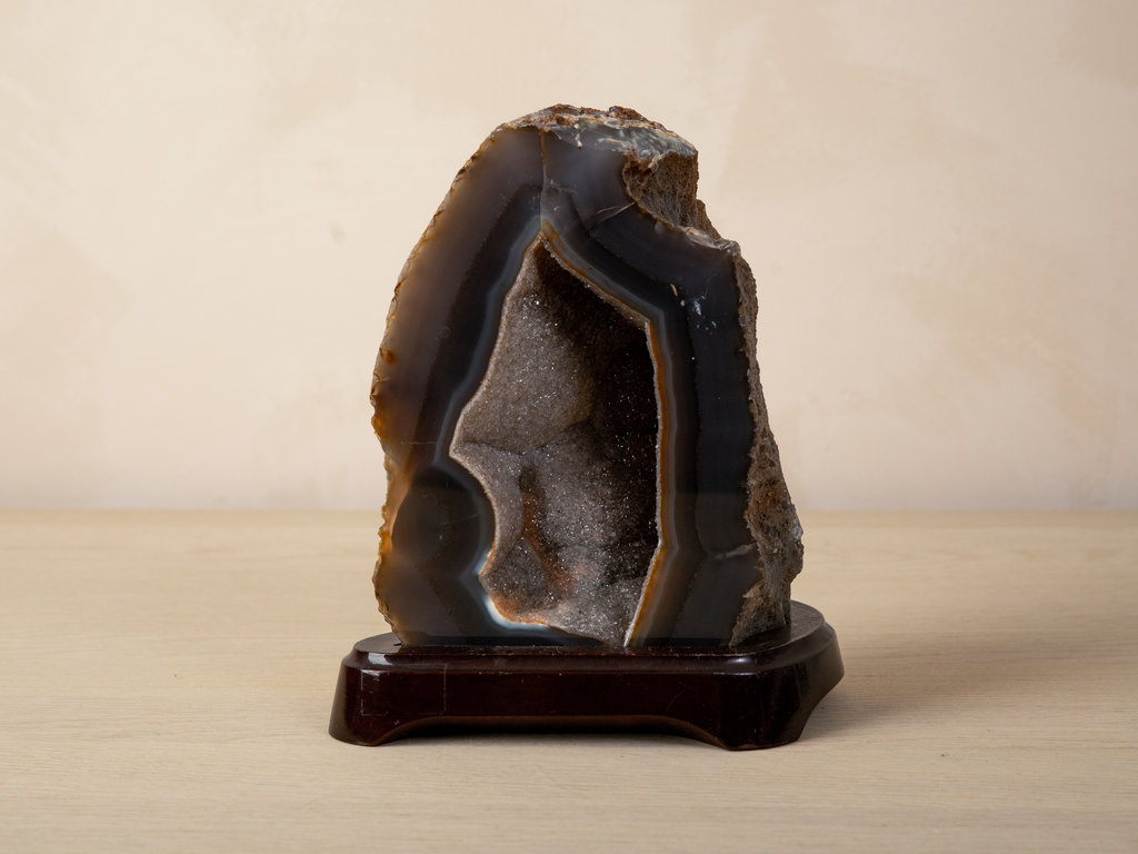 Antique Japanese Agate Viewing Stone with Wood Stand