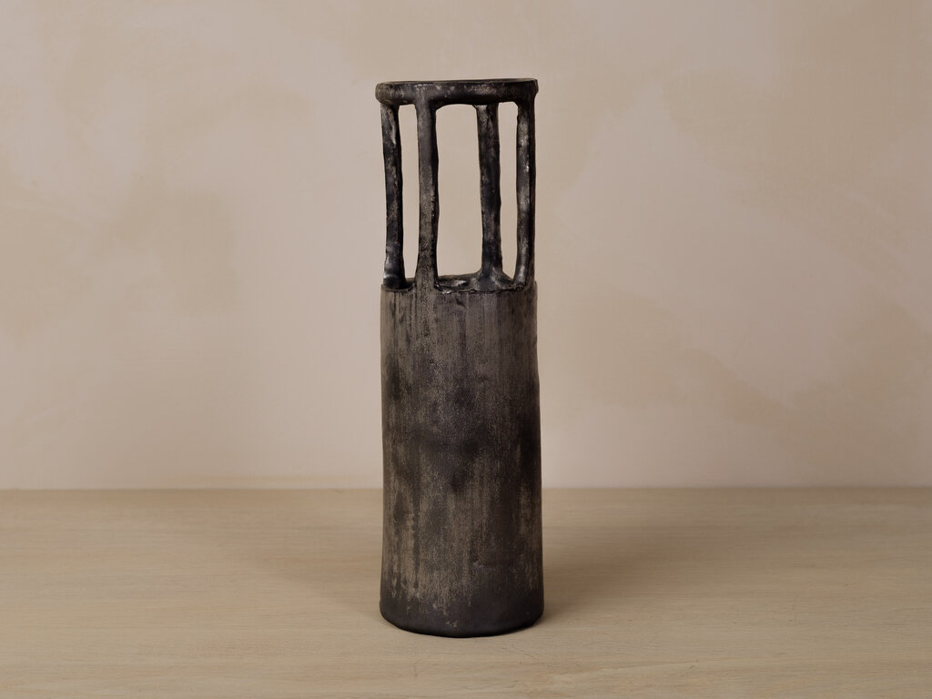 Masanobu Ando Tall Silver Glaze Cylindrical Vessel