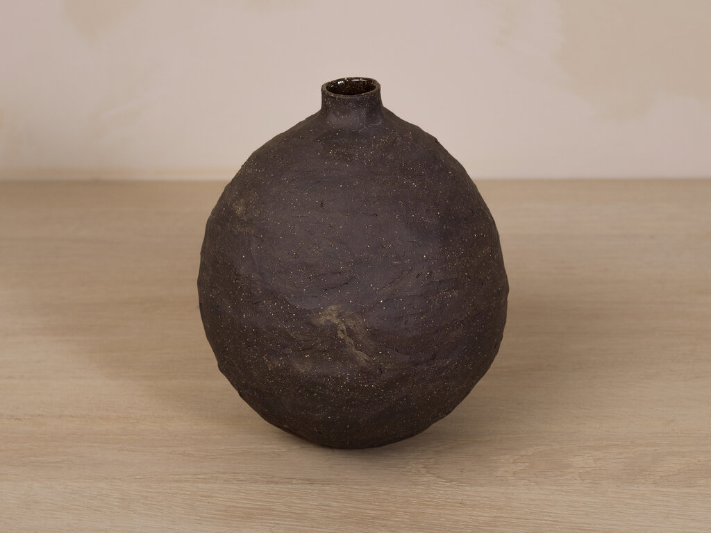 Ceramik B Black Round Vase, Medium