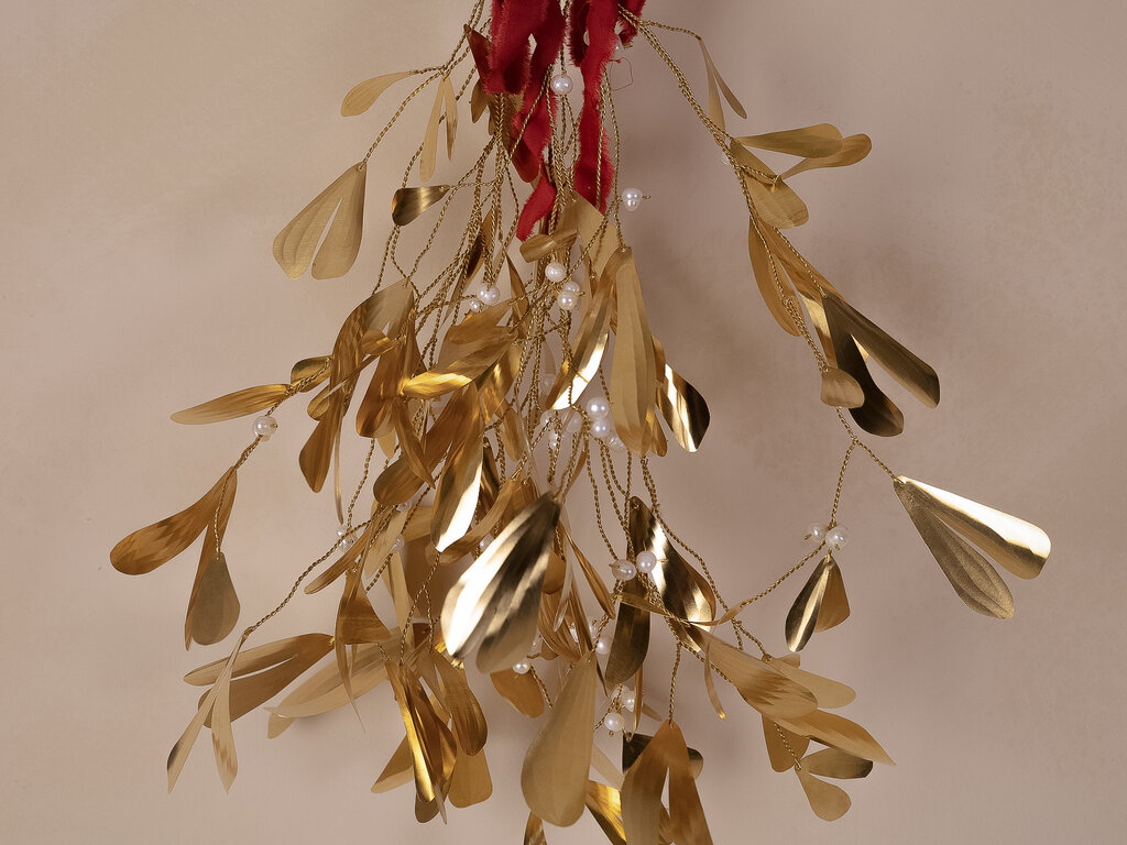 Jess Wheeler Mistletoe brass and pearl ornament
