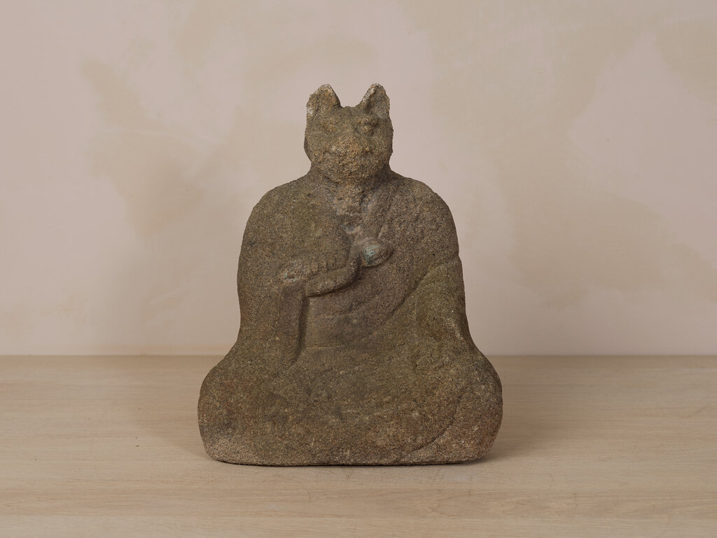 Antique Japanese Stone Cat Statue