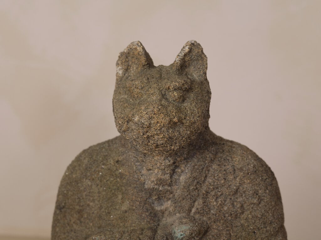 Antique Japanese Stone Cat Statue
