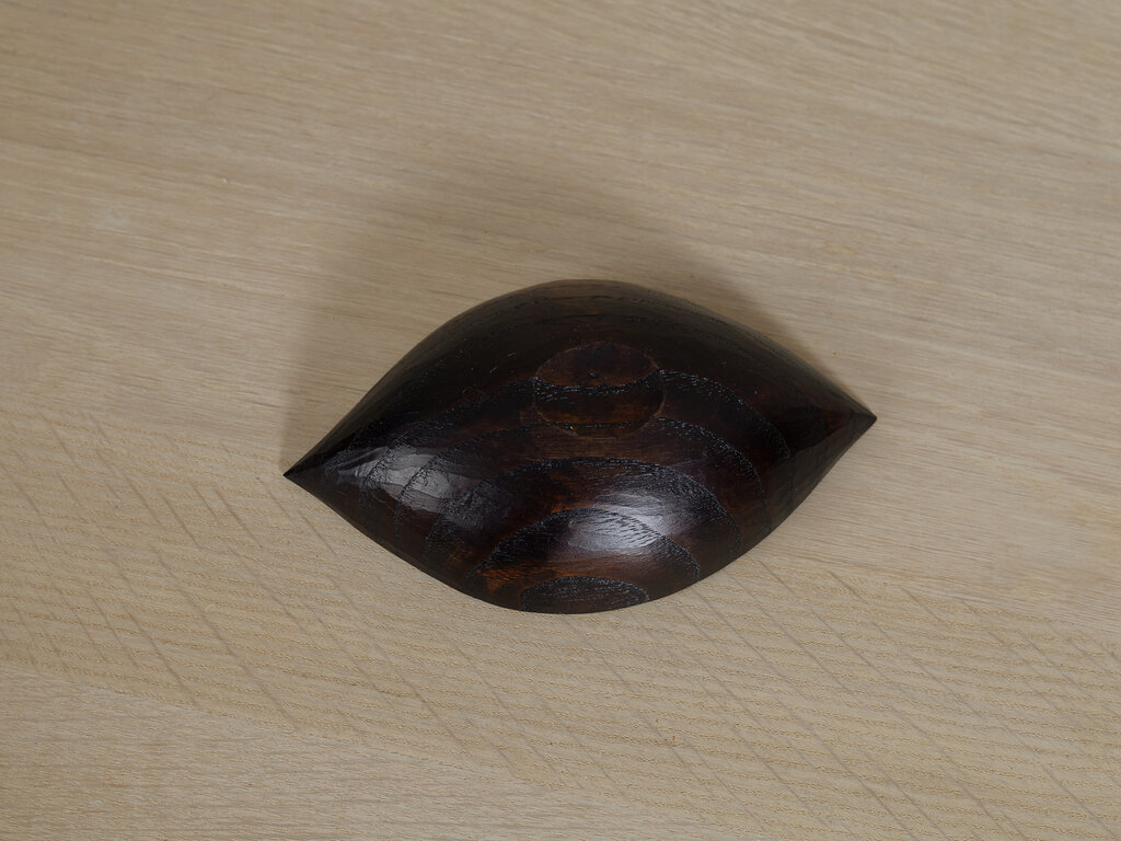 Takashi Tomii, tsubaki bowl, dark brown urushi wiped chestnut