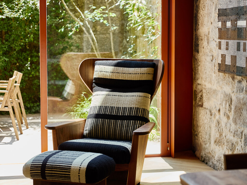 De La Espada Twenty-Five Ottoman with Manta Lido Upholstery