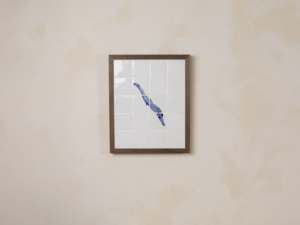Renaud Sauvé Porcelain Tile with Diver, Walnut Frame