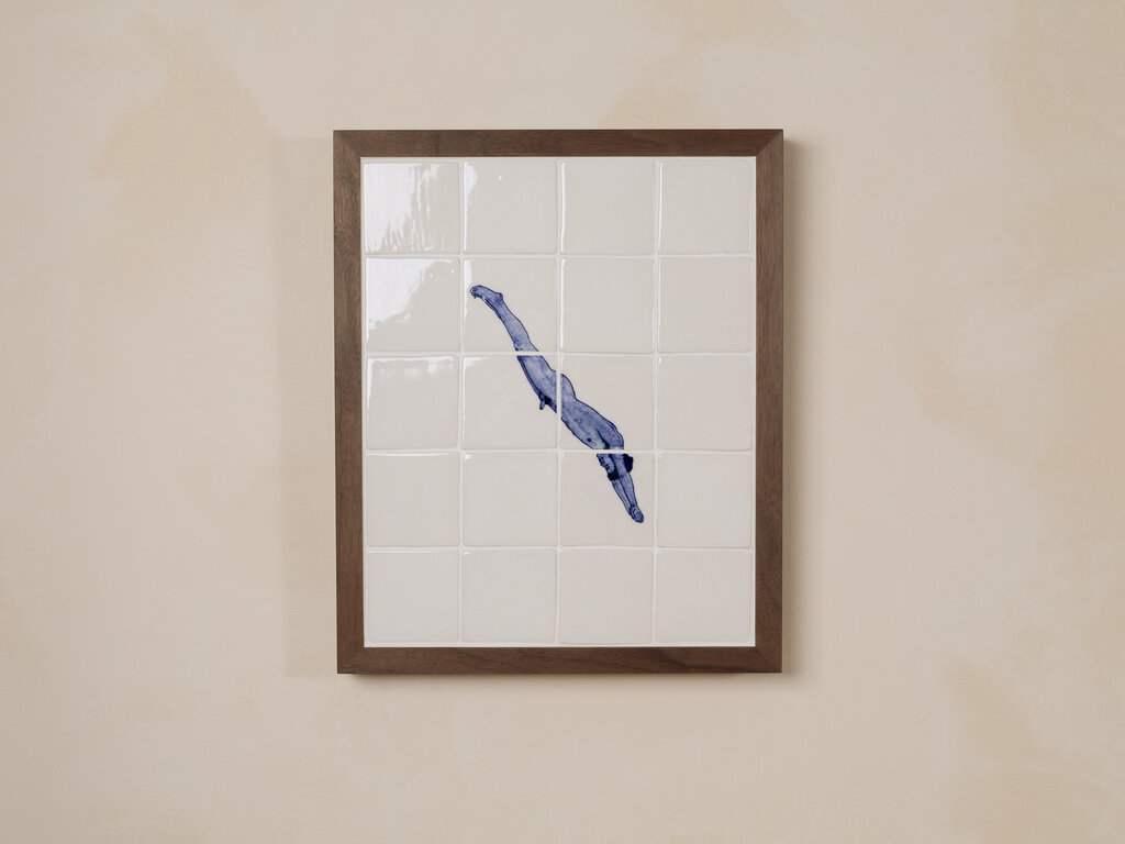 Renaud Sauvé Porcelain Tile with Diver, Walnut Frame