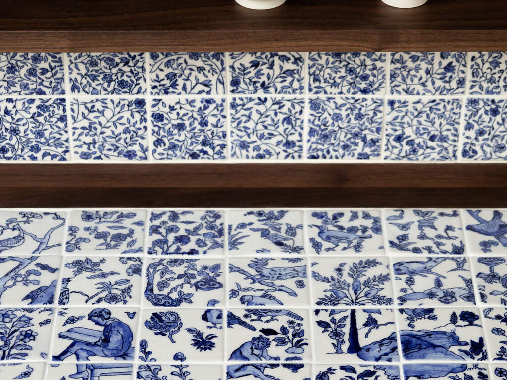 Renaud Sauvé Walnut Washstand with Porcelain Tile Inlay