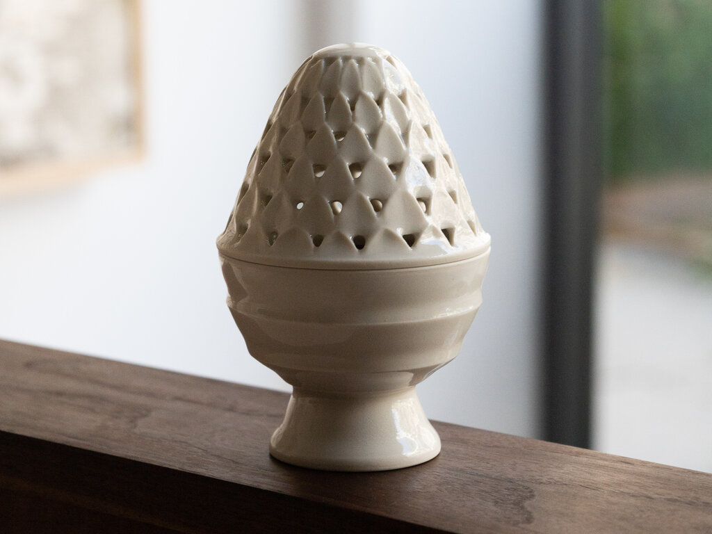 Renaud Sauvé Porcelain Incense Burner w/ Carved Petal Lid