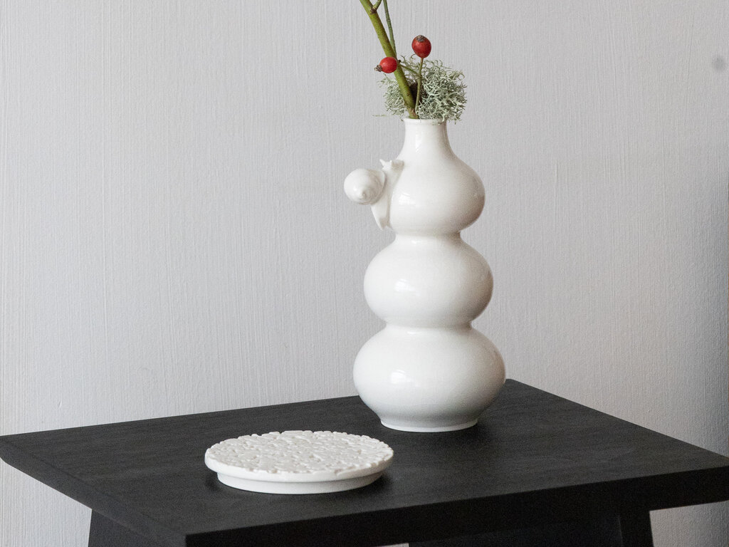 Renaud Sauvé Bottle Vase w/ Carved Snail