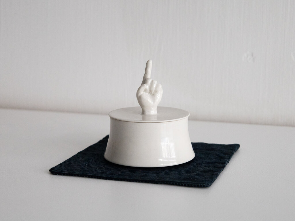 Renaud Sauvé Porcelain Box with Carved Hand