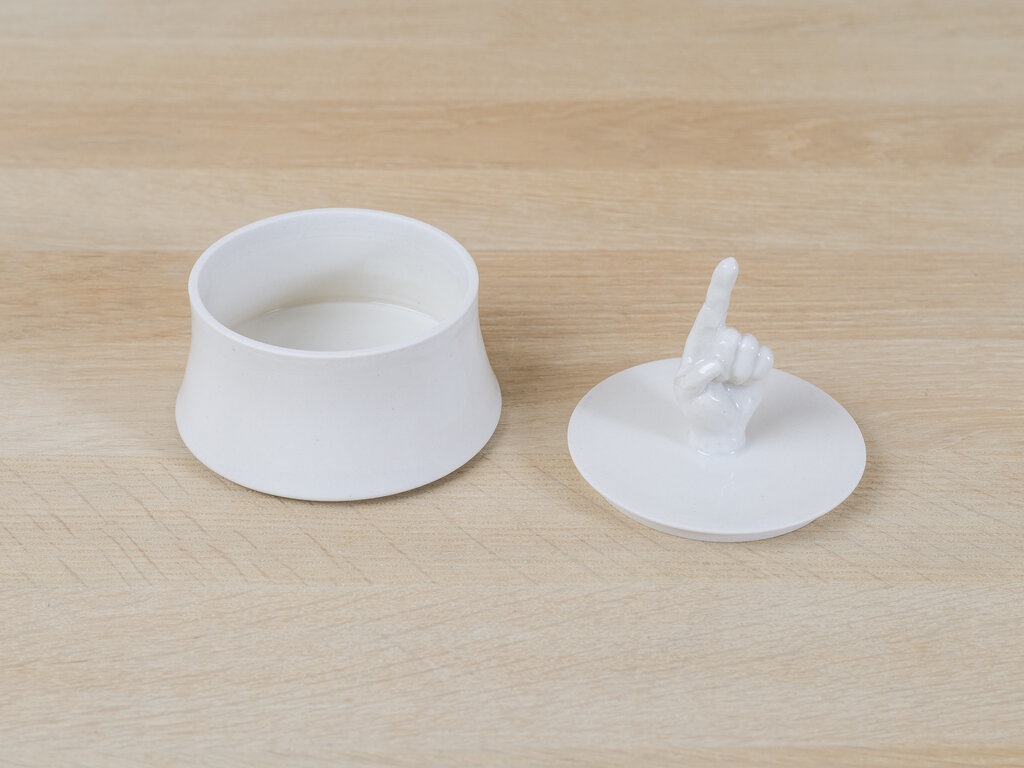 Renaud Sauvé Porcelain Box with Carved Hand