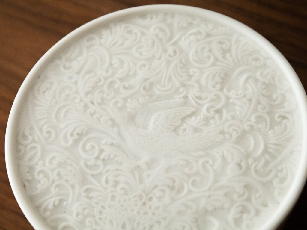 Renaud Sauvé Porcelain Box With Carved Birds and Interlaced Plants on the Lid