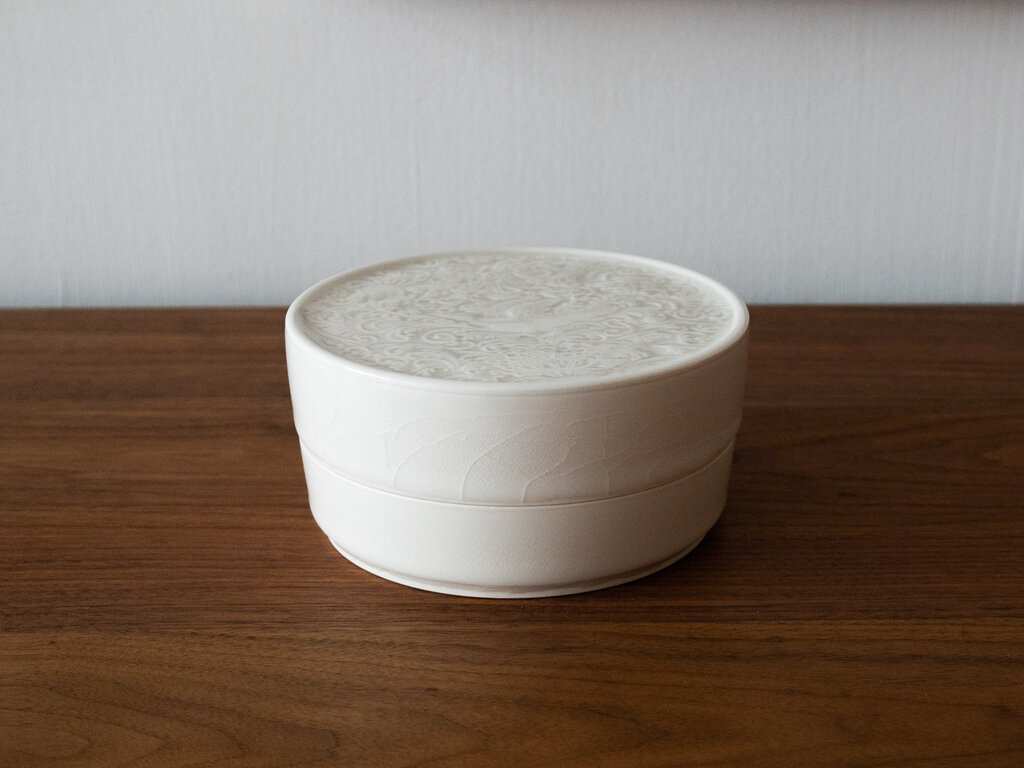 Renaud Sauvé Porcelain Box With Carved Birds and Interlaced Plants on the Lid