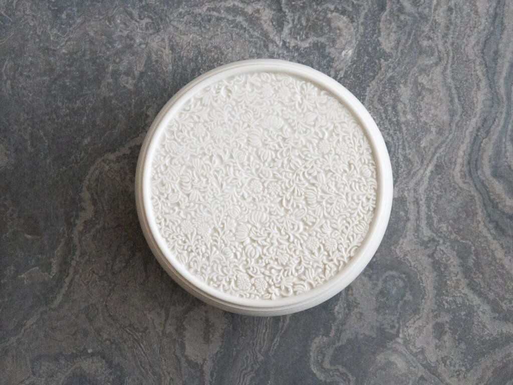 Renaud Sauvé Porcelain Box w/ Carved Interlaced Plants Lid