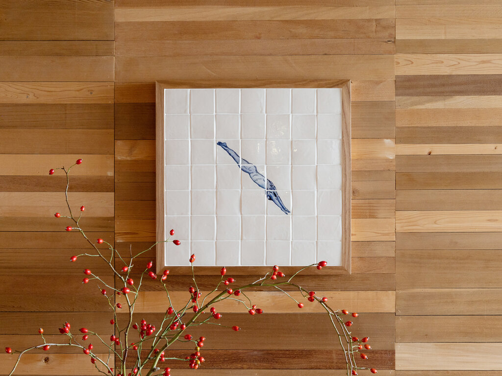 Renaud Sauvé Porcelain Tile with Diver, White Oak Frame