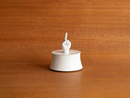 Renaud Sauvé Porcelain Box with Carved Hand Renaud Sauvé Porcelain Box with Carved Hand