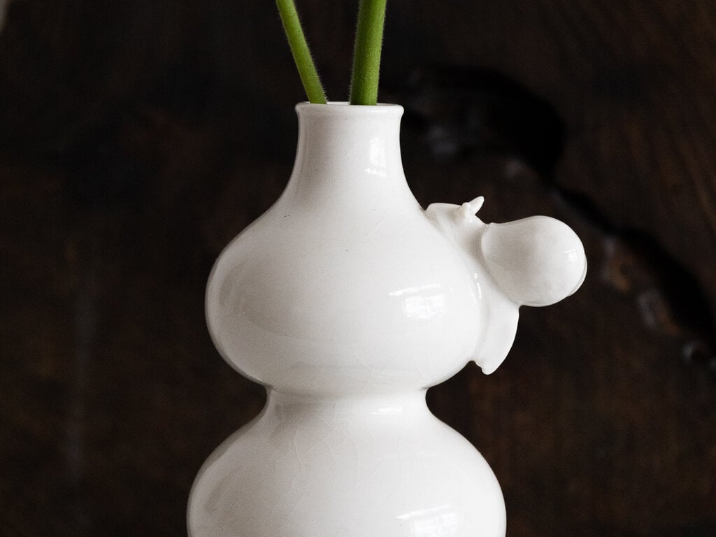 Renaud Sauvé Bottle Vase w/ Carved Snail