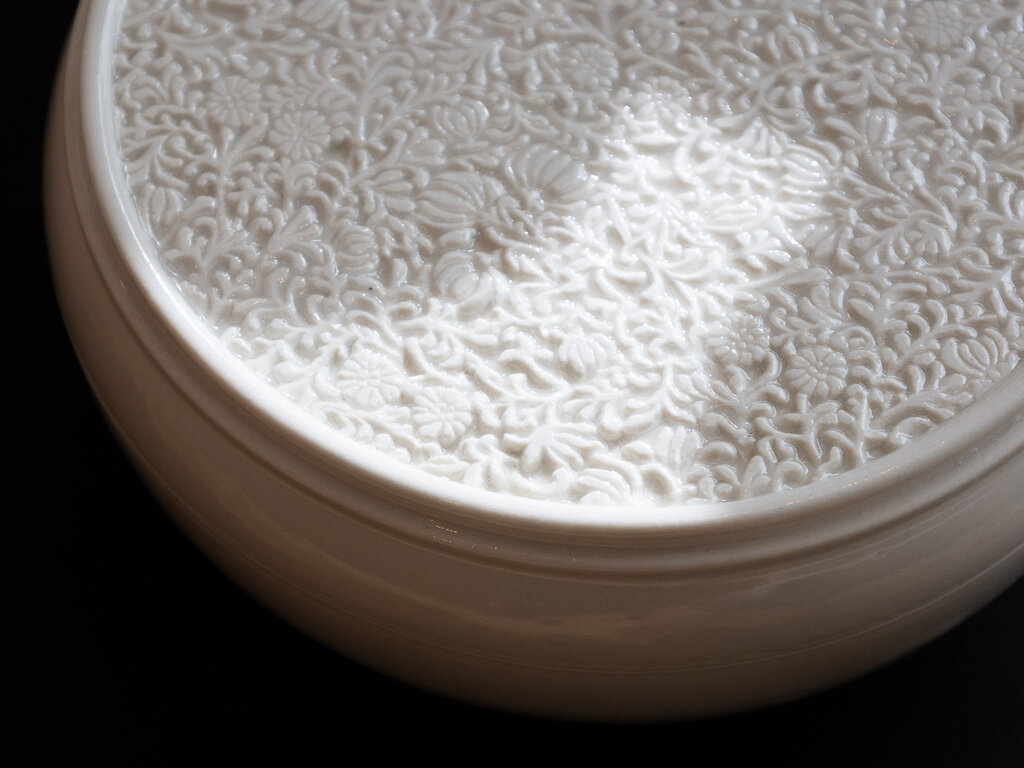 Renaud Sauvé Porcelain Box w/ Carved Interlaced Plants Lid