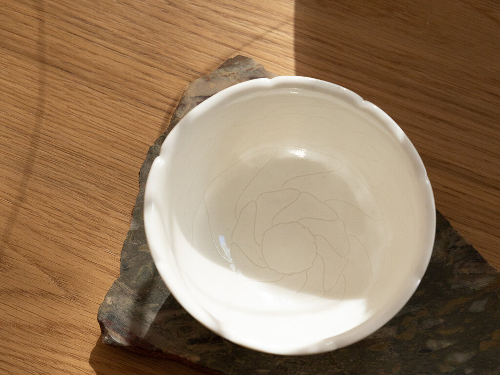 Renaud Sauvé Porcelain Bowl w/ Etched Petals No. 79