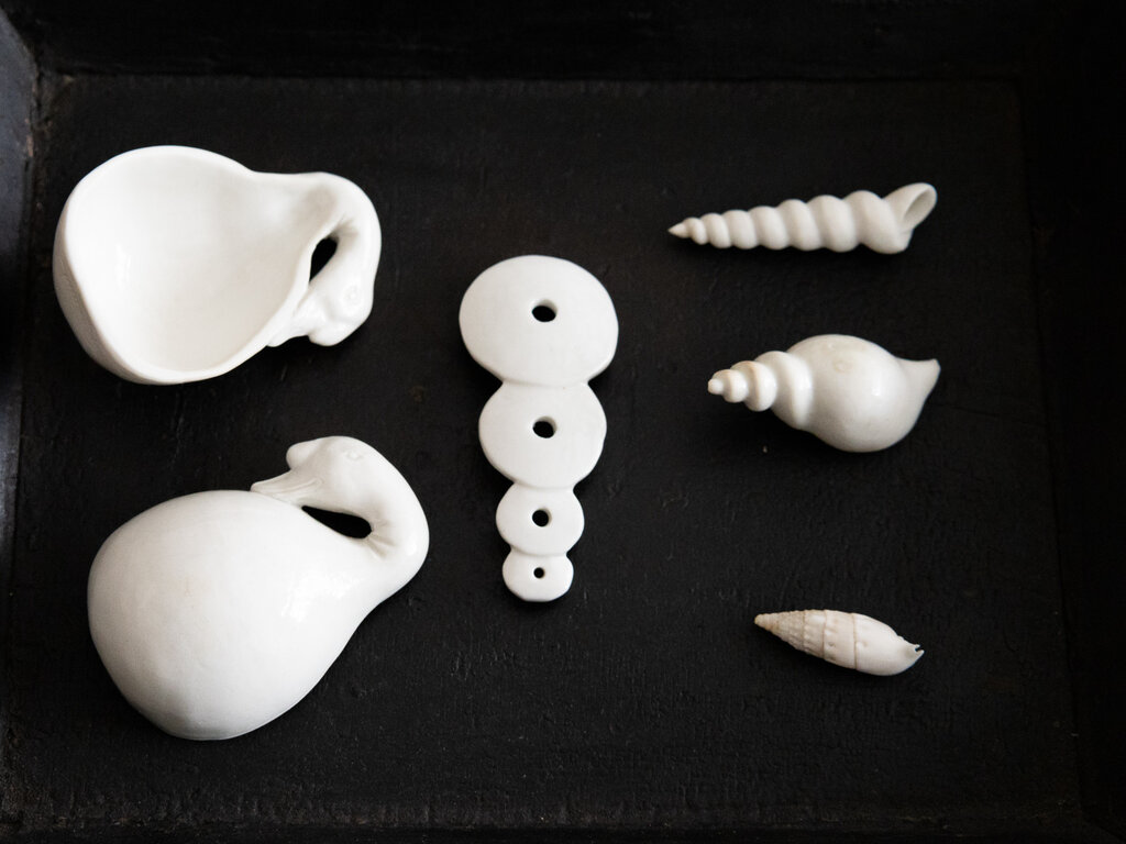 Renaud Sauvé Pair of Porcelain Swan Dishes