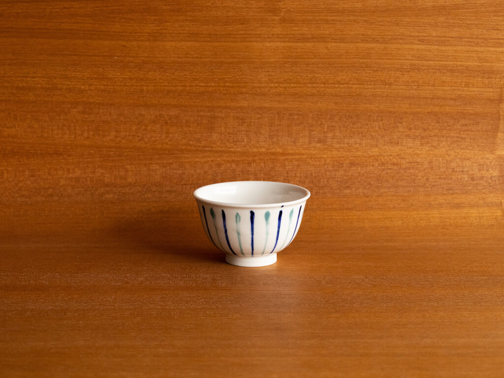 Renaud Sauvé Porcelain Bowl With Blue and Green Slip Painted Stripes No. 14