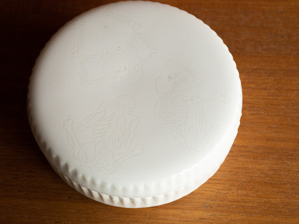 Renaud Sauvé Porcelain Box With Etched Skeleton Lid