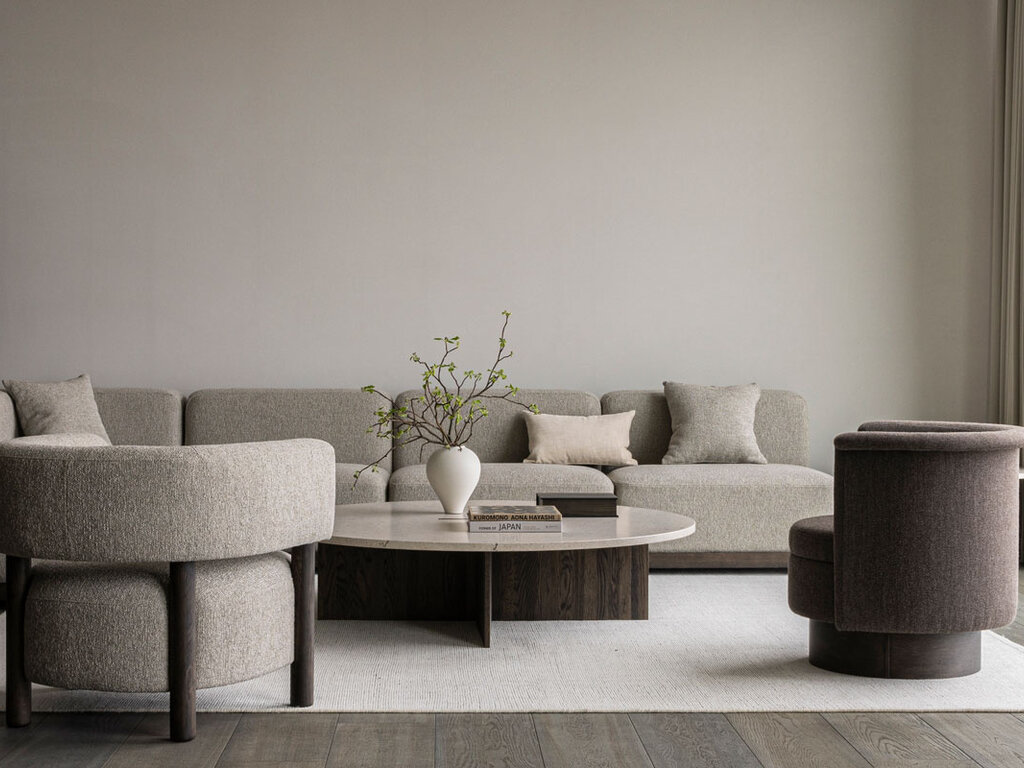 Karimoku Case N-ST01 Large Round Coffee Table (Wood and Marble)