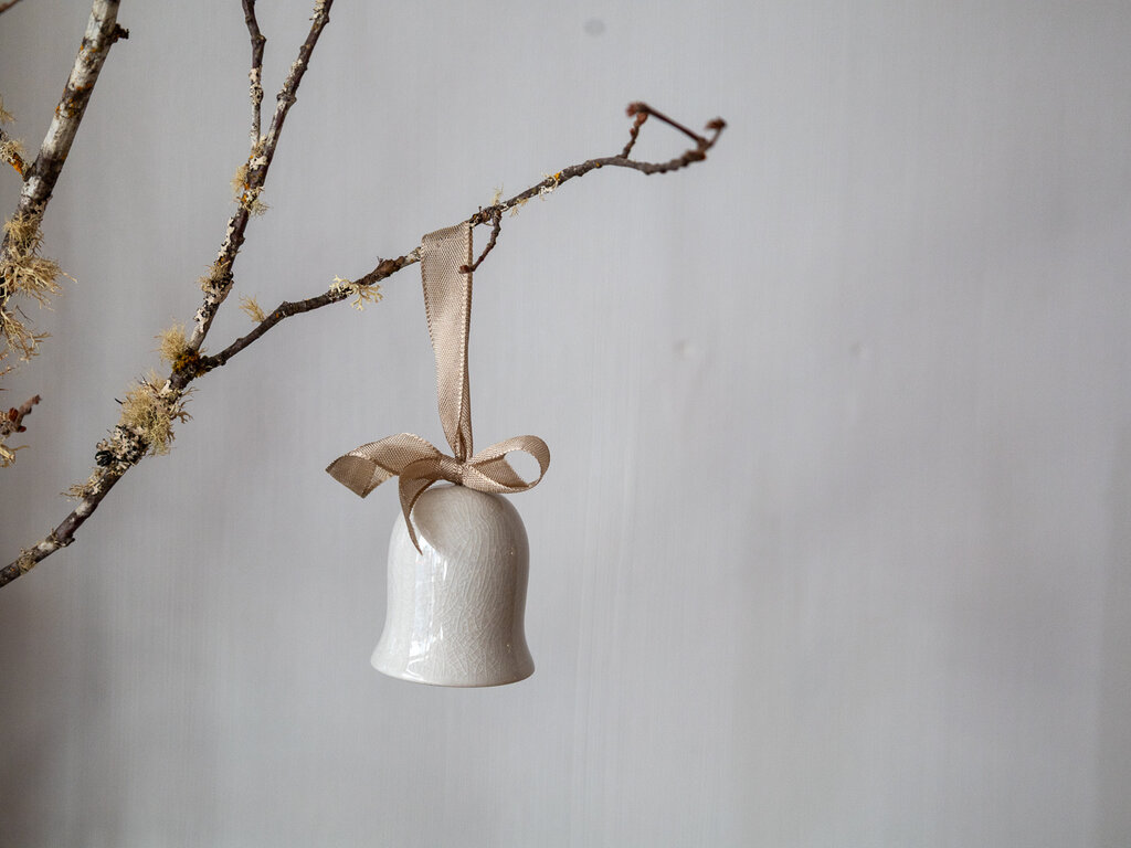 Carly Waito Bell Ornament, Cream Crackle