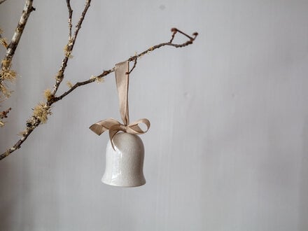 Carly Waito Bell Ornament, Cream Crackle