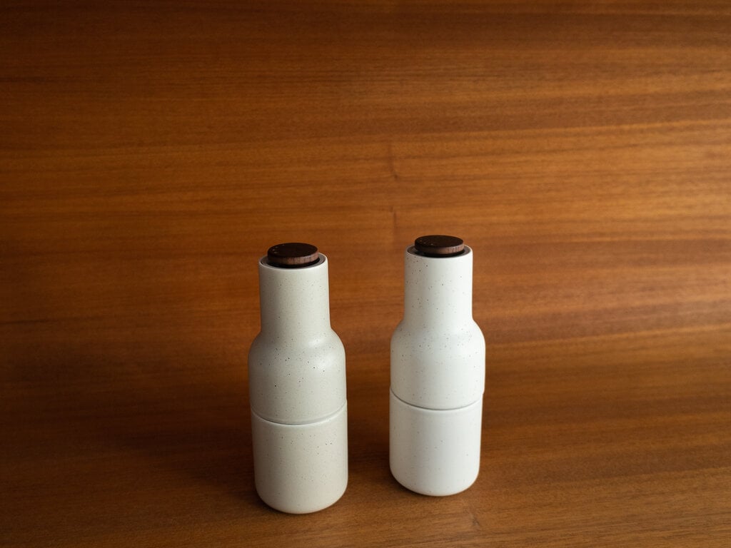 Norm at Mjölk: Audo Ceramic and Walnut Bottle Grinders (Set of 2)