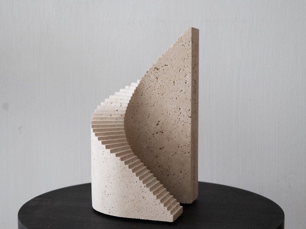 Origin Made Norm at Mjölk: Origin Made Spiral Sculpture Roman Travertine