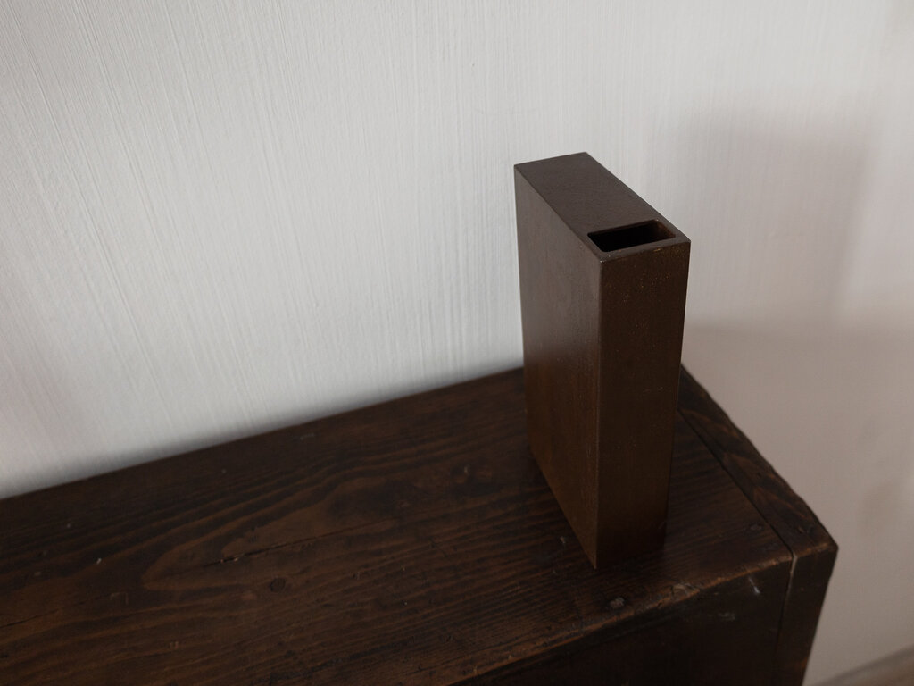 Origin Made Norm at Mjölk: Origin Made Lado Wall Vase in Waxed Corten Steel